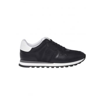 Pantofi sport low-cut cu garnituri de piele - Negru