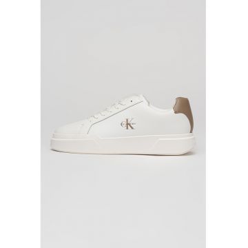 Pantofi sport low-cut de piele cu logo - Alb/Negru stins