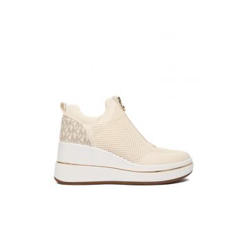 Tenisi dama -  bej - textil - cu fermoar