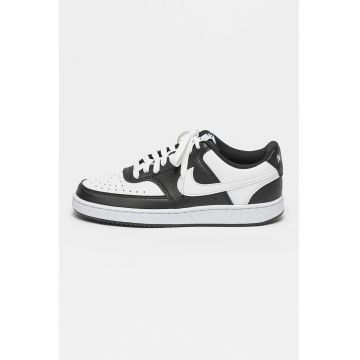 Pantofi sport Court Vision Low Next Nature din piele ecologica - Alb/Negru stins