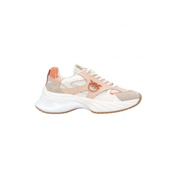 Pantofi sport cu detalii de piele intoarsa - Piersica/Alb murdar