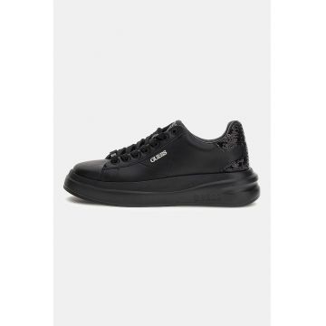 Pantofi sport din piele cu aplicatie cu paiete - Negru
