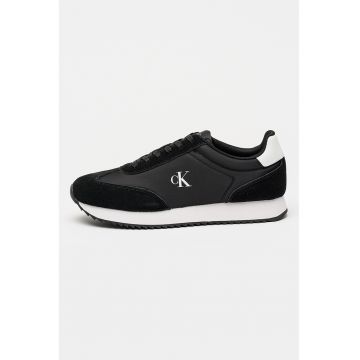 Pantofi sport low-cut cu garnituri de piele intoarsa - Negru/Alb optic