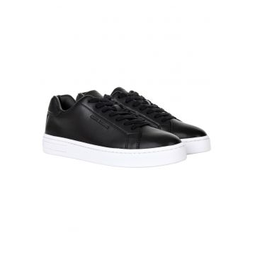 Pantofi sport low-cut de piele cu siret - Negru
