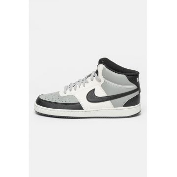 Pantofi sport mid-high de piele ecologica Court Vision - Alb/Negru/Gri