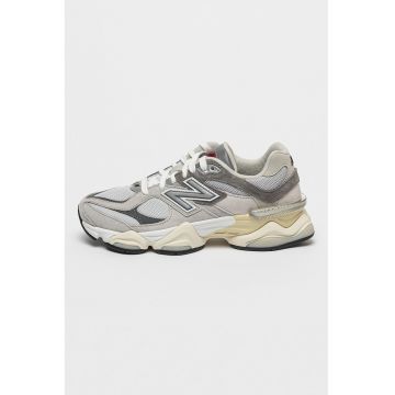 Pantofi sport unisex de piele intoarsa cu garnituri de material textil 9060 - Alb/Gri cenusiu/Gri inchis