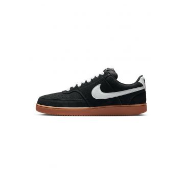 Pantofi sport Court Vision low-cut din piele intoarsa - Negru/Alb optic/Caramel