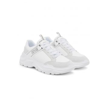 Pantofi sport cu talpa wedge si garnituri de piele ecologica