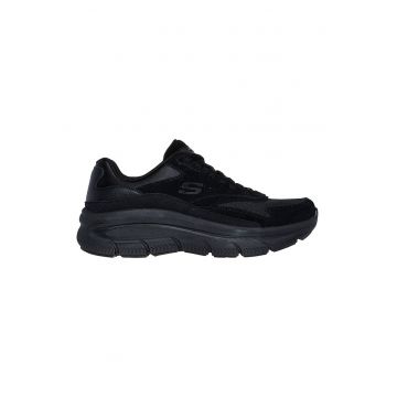 Pantofi sport cu talpa wedge si insertii din piele intoarsa - Negru