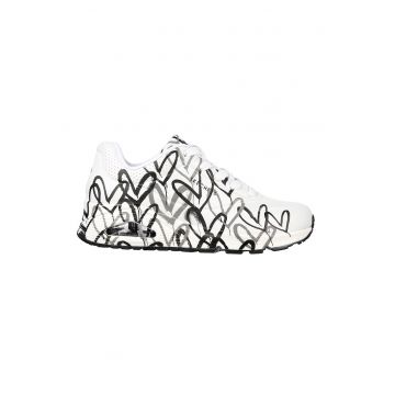 Pantofi sport cu talpa wedge Uno Spread The Love - Alb - Gri - Alb/Gri