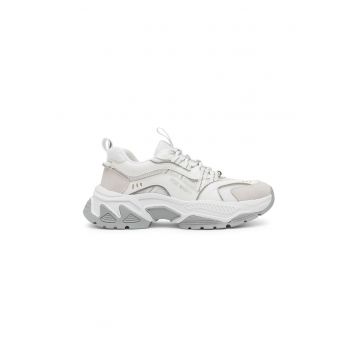 Pantofi sport demi-wedge cu garnituri de piele intoarsa - Gri deschis/Alb murdar