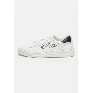 Pantofi sport wedge de piele cu detalii cu imprimeu text