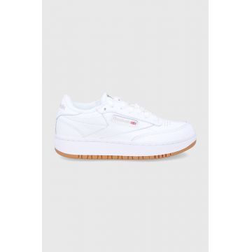 Reebok Classic Ghete de piele Club C Double FV5658 culoarea alb, cu toc plat FV5658.100001198-WHT/WHT