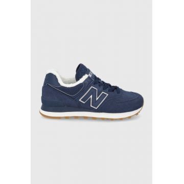 New Balance Pantofi de piele întoarsă WL574LX2 culoarea albastru marin, cu toc plat