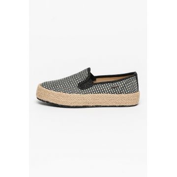 Pantofi slip-on cu aplicatii impletite de iuta