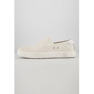 Pantofi slip-on de material textil cu garnituri de piele