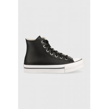 Converse tenisi de piele pentru copii Chuck Taylor All Star Eva Lift culoarea negru