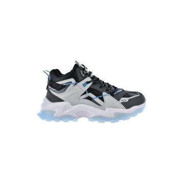 Pantofi sport din piele ecologica cu talpa wedge si garnituri contrastante