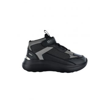Pantofi sport din piele ecologica cu talpa wedge si segment cu inchidere velcro