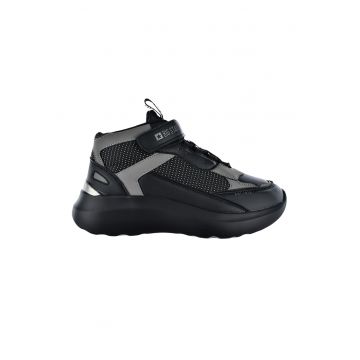 Pantofi sport din piele ecologica cu talpa wedge si segment cu inchidere velcro