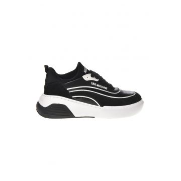 Pantofi sport low-top cu model in doua tonuri si garnituri din piele intoarsa