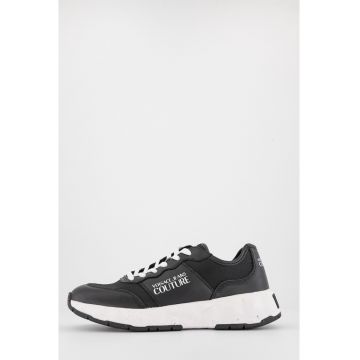 Pantofi sport din piele si material textil - Negru/Alb optic