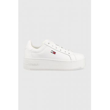 Tommy Jeans sneakers din piele Tommy Jeans Flatform Ess culoarea alb