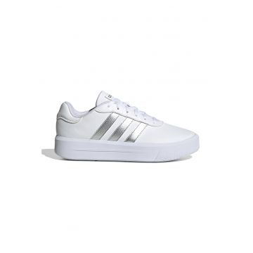 Pantofi sport din piele ecologica cu detalii logo Court - Alb/Argintiu