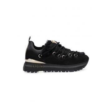 Pantofi sport de piele si piele ecologica cu garnituri de blana sintetica