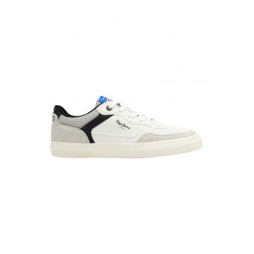 Pantofi sport low-top de piele ecologica cu insertii de piele intoarsa