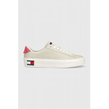 Tommy Jeans sneakers din piele NOLA PLATFORM culoarea bej