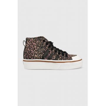 Adidas Originals tenisi Nizza Platform Mid femei, culoarea maro