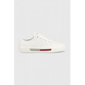 Tommy Jeans tenisi LOW CUT WMNS CANVAS femei, culoarea alb, EN0EN02085