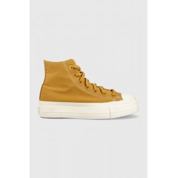 Converse tenisi Chuck Taylor All Star Lift HI femei, culoarea galben, A04363C