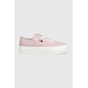 Tommy Jeans tenisi FLATFORM femei, culoarea roz, EN0EN02173