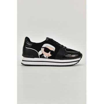 Pantofi sport flatform de piele si piele lacuita