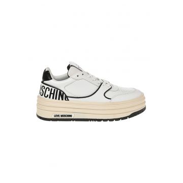 Pantofi sport flatform din piele cu detalii perforate