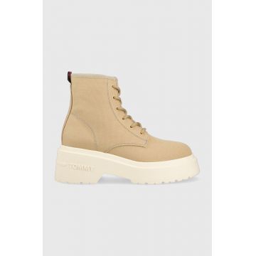 Tommy Jeans tenisi LACE UP FESTIV BOOTS femei, culoarea bej, EN0EN02133