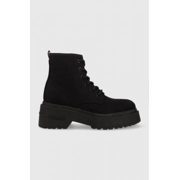 Tommy Jeans ghete LACE UP FESTIV BOOTS femei, culoarea negru, EN0EN02133