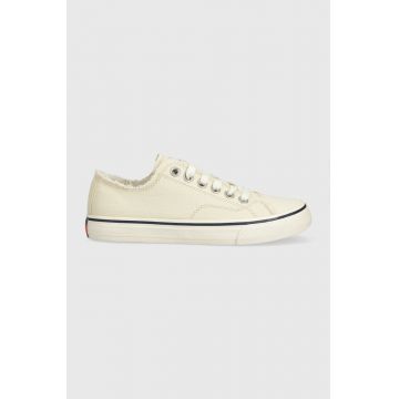 Tommy Jeans tenisi LOW CUT TJ SNEAKER femei, culoarea bej, EN0EN02228