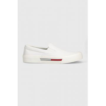 Tommy Jeans tenisi SLIP ON CANVAS COLOR barbati, culoarea alb, EM0EM01156