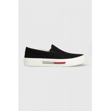 Tommy Jeans tenisi SLIP ON CANVAS COLOR barbati, culoarea negru, EM0EM01156