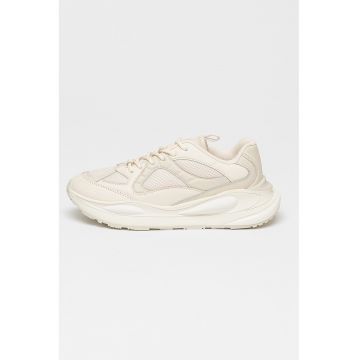 Pantofi sport de piele cu garnituri de plasa - Crem