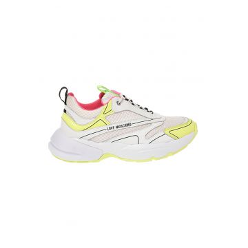 Pantofi sport din piele si material textil cu talpa masiva