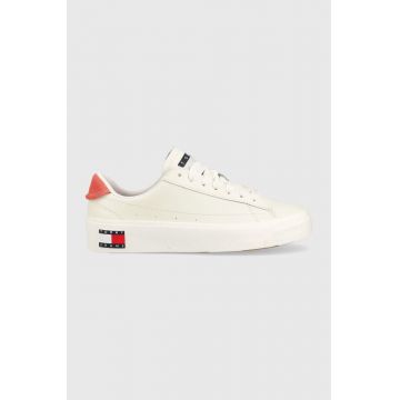 Tommy Jeans sneakers din piele TJW LEATHER VULC. FLATFORM culoarea bej, EN0EN02203