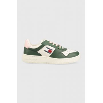 Tommy Jeans sneakers din piele TJW RETRO BASKET LEATHER culoarea verde, EN0EN02204