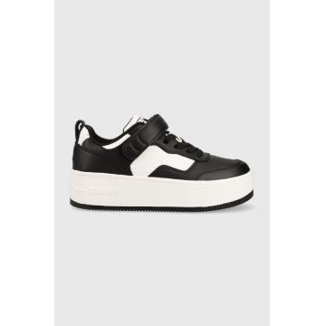 Tommy Jeans sneakers din piele TJW VELCRO FLATFORM culoarea negru, EN0EN02210