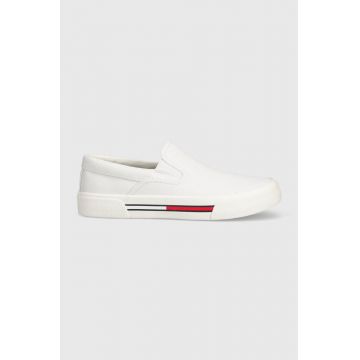 Tommy Jeans tenisi SLIP-ON SIGNATURE DETAILING femei, culoarea alb, EN0EN02088