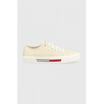 Tommy Jeans tenisi TJW LOW CUT CANVAS femei, culoarea galben, EN0EN02359