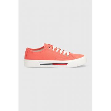 Tommy Jeans tenisi TJW LOW CUT CANVAS femei, culoarea portocaliu, EN0EN02359